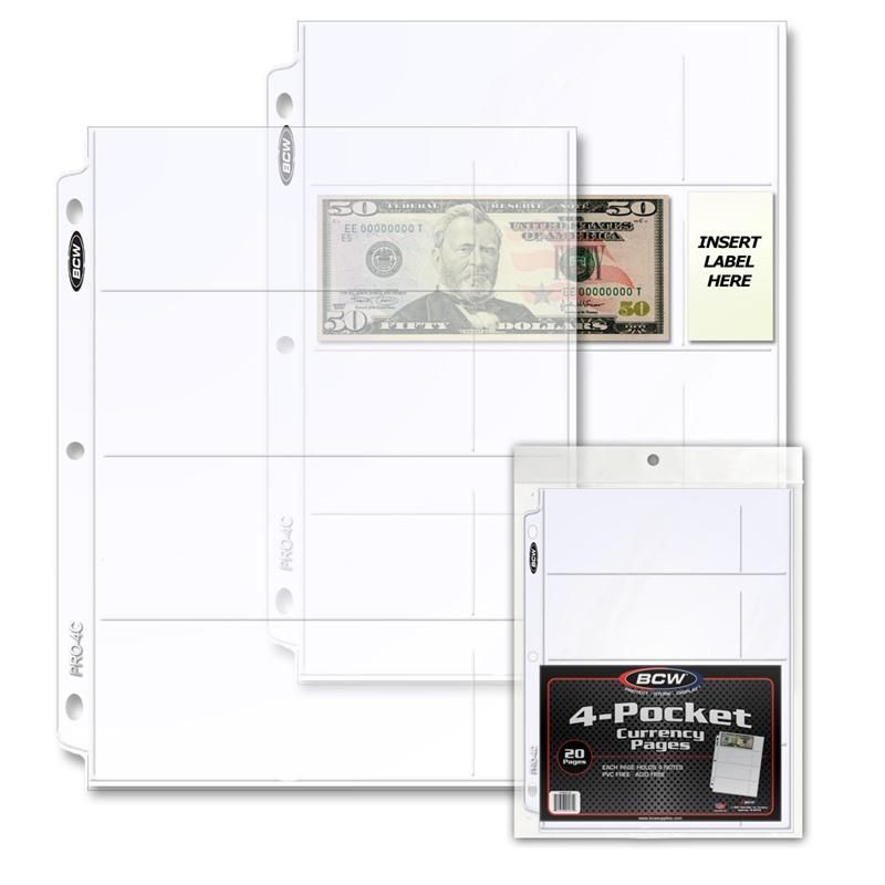 Pro 4-Pocket Currency Page (20 CT. Pack)