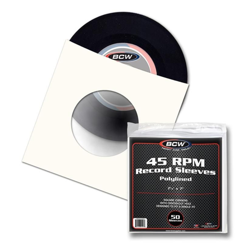 Paper Record Sleeves 45 RPM - Polylined - SQ Corners - With Hole